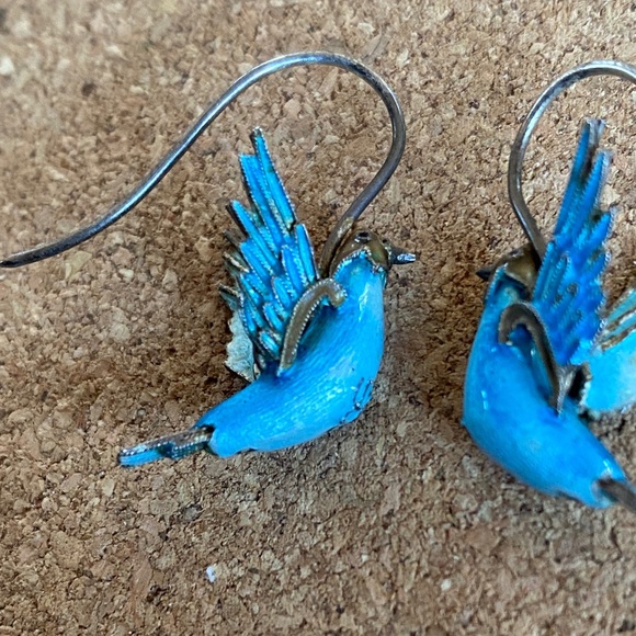 Blue Bird Metal Sculpture Earrings - Picture 6 of 8